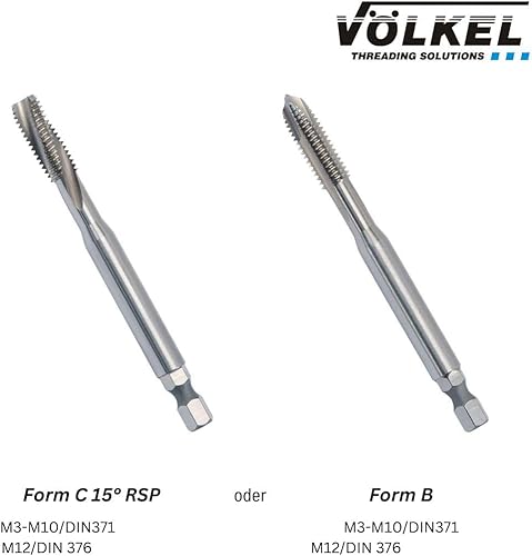 Völkel HexDrive Maschinengewindebohrer (Sechskantaufnahme) 1/4' Bit | HSS-E | M3-M12 | DIN371/376 | Form B & C | Metrisches Gewinde | Durchgangsloch Edelstahlbohrer | Gewindeschneider - Cheap-Us