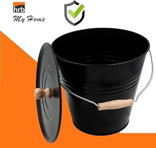 HRB Zinkeimer Ascheeimer mit Deckel schwarz 12 Liter, ideale Kamin Zubehör Erweiterung, Eimer zur Lagerung von heißer und kalter Asche - Cheap-Us