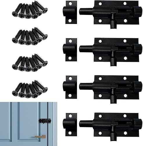 Verriegelung, 4pcs Schieberiegel, Türriegel Außen mit Schrauben, Einfache Installation Schlossriegel, Tür Riegel für Gartentor, Badezimmer, Schuppen, Toilette, Schlafzimmer (Schwarz) - Cheap-Us