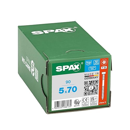 SPAX Terrassenschraube, 5 x 70 mm, 90 Stück, Fixiergewinde, Zylinderkopf, T-STAR plus T25, CUT-Spitze, Edelstahl rostfrei A2-8000000288135 - Cheap-Us