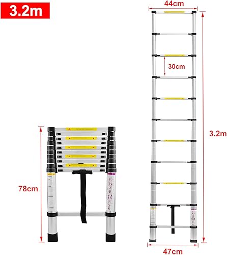 UISEBRT Teleskopleiter Aluminium 2.6M, Ausziehleiter Multifunktionsleiter Alu-Teleskopleiter Rutschfester Mehrzweckleiter Stehleiter Aluleiter 150 kg Belastbarkeit, Silber - Cheap-Us