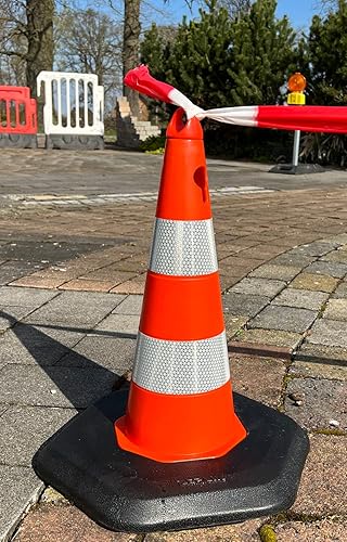 UvV-Leitkegel Ecolight grosser Fuss, Kegel Warnpylone, Verkehrshütchen reflektierend 2 Reflex Folienstreifen Klasse RA2/C (Höhe 70 cm) - Cheap-Us