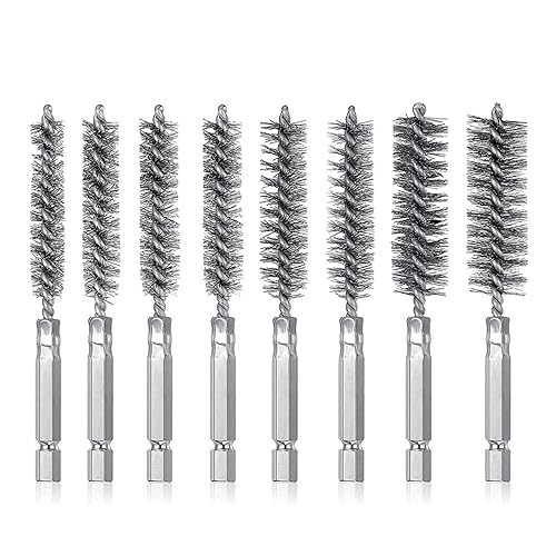 8 Stück Drahtbürste Bohrmaschine, Verschiedene Größen Zylinder-Drahtbürste, mit Sechskantstange Edelstahl-Lochbürste, Zylinderbürste für Bohrmaschine Polier Schleifen Entrosten Entgraten - Cheap-Us