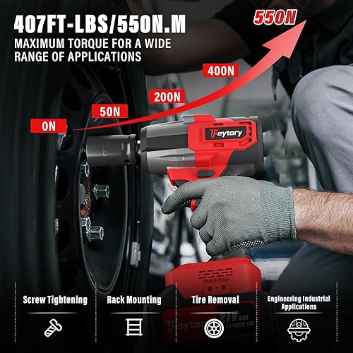 Yiyai 1/2 Zoll Akku Schlagschrauber Bürstenloser, 3 in 1 Elektrischer Schraubenschlüssel, 550NM & 3400RPM mit 16 Zubehör Elektro-Schlagschrauber mit Trigger Led Licht, Geeignet für Auto, DIY und Haus - Cheap-Us