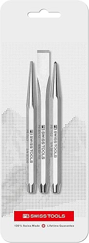 PB Swiss Tools Splinttreiber Körner Flachmeissel Set PB 870 | 100% Swiss Made | 3-teiliger Durchschlag Satz für sicheres Abtrennen, Abschlagen, Ausmeisseln, Ankörnen, Los- oder Durchschlagen - Cheap-Us