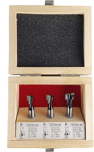 STIER T-Nutfräser-Set 3-teilig M5 M6 und M8 Schrauben, 8 mm Schaft, für Oberfräsen, T Nut Fräser, T Nutfräser - Cheap-Us