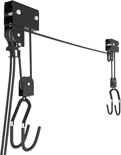 RAWBOND Fahrradlift mit Flaschenzug - Universal Seilzugaufhänger Fahrrad bis 57 kg - Praktische E-Bike Aufhängung Garage - Deckenaufzug Fahrrad mit Notfallbremsmechanik - Schwarz - Cheap-Us