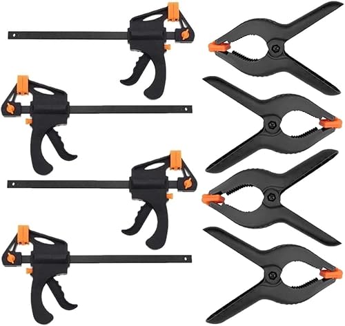 KAHEIGN 8Pcs Quick Grip Klemmen Schnellgriffklemmen Set, 4pcs 4-Zoll Schnellspannklemme Ratschenstangenklemmen Einhandstangenklemme und 4pcs Federklemmen für Holz Schnelle und einfache Klemmung - Cheap-Us