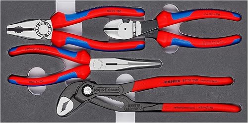 KNIPEX Zangen-Set, 4-teilig, in Schaumstoffeinlage für Werkbank / Werkstattwagen, 335 x 33 x 165 mm, Zangenset, Werkzeugset, 00 20 01 V15 - Cheap-Us