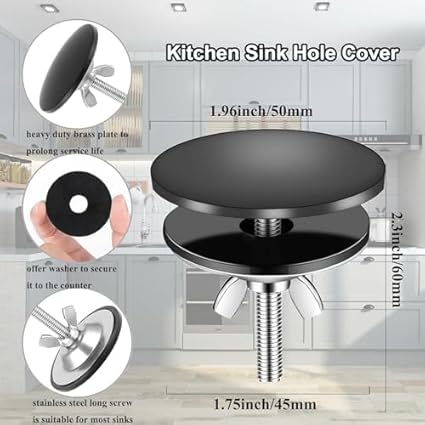 Wasserhahn Lochabdeckung, 50mm Edelstahl Küchen Lochabdeckung Spüle, Sink Hole Cover Gute Abdichtung Wasserhahn Loch Abdeckung Küche für Spülbeckenlochstopfen (Schwarz) - Cheap-Us