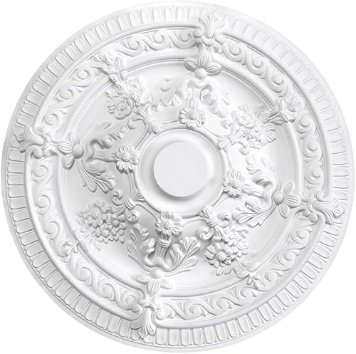HEXIM Perfect Stuckrosette B3009, Ø 66cm - Deckenrosette weiß, aus PU/Polyurethane, Zierelement, Stuck, Wanddeko Wohnzimmer Lampe rund - Cheap-Us