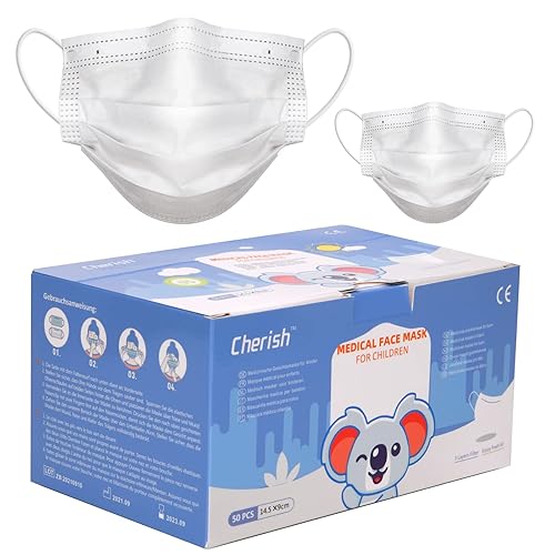 Cherish 50 Stück Mundschutz Kinder Kindermasken Medizinisch Mund-Nase-Schutz EN 14683 Zertifizierte Vlies 3-lagig mit Nasenbügel und Elastischem Band - Cheap-Us