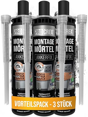PROCREA® -NEU- 3x Injektionsmörtel 'Ankerfix' [inkl. 6x Premium-Mischern] Hochleistungs Montagemörtel & Verbundmörtel für mittlere Schwerlasten - 2K Klebedübel & Flüssigdübel für innen & außen - Cheap-Us