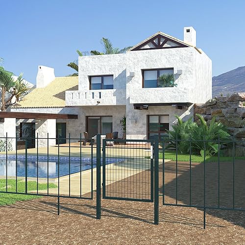 SONGMICS Gartentor aus verzinktem Stahl, Gartentür, Zauntor, Hoftor, mit Schloss, Schlüssel und Türklinke, Tür 106 x 90 cm (B x H), rechteckiges Rohr, grau GGD250G - Cheap-Us