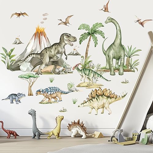 wondever Wandtattoo XXL Dinosaurier Groß Wandaufkleber Kinder Dino Pflanzen Vulkan Wandsticker Wanddeko für Jungen Babyzimmer Kinderzimmer Spielzimmer - Cheap-Us