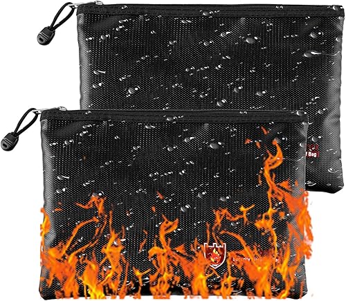 APACALI 2 Stück Feuerfeste Dokumententaschen A4, 29x20cm Feuerfest Wasserdicht Taschen mit Reißverschluss, Fiberglas|Feuerfeste Dokumentenmappe für A4 A5 Dokumente, Bankdatei - Cheap-Us