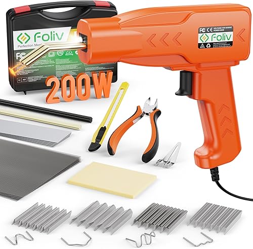 Foliv 200W Kunststoff Schweißgerät, Kunstoffschweißgerät Set, 2-in-1 Schweißen Maschine Auto Stoßstangen Reparatur Set mit 1000PCS Schweißnägel, 16 Kunststoffschweißstäbe&Schleifpapier, Zangen,Messern - Cheap-Us