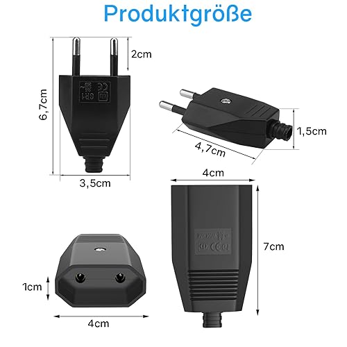 Powice 4 Stück Euro Stecker Flach, Eurostecker Flach, Eurokupplung,Stecker 250V, 2,5A Stecker 2 Polig, Eurokupplung Flach, Eurostecker Kupplung, Schuko Stecker Europäischer Stecker(Schwarz) - Cheap-Us