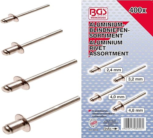 BGS 8058 | Blindnieten-Sortiment | 400-tlg. | Aluminium | 2,4 - 4,8 mm | Nietlänge 6 mm | inkl. Sortimentskasten - Cheap-Us