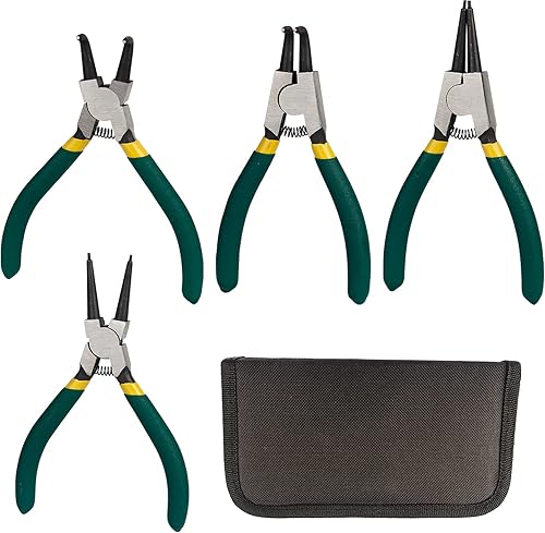Gobesty Sprengringzangen Set, 4 Stück 125mm Sprengringzange Rutschhemmend Sicherungsringzange mit Taschen, Grün Gebogen/Gerade Seegeringzange Innen/Außen - Cheap-Us