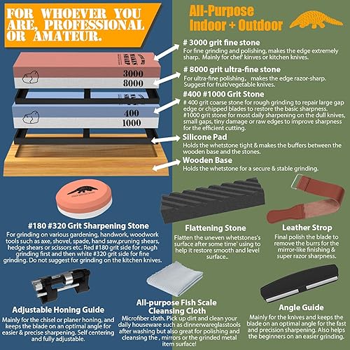 Schleifstein Messer Wetzstein, DAMAFLAWA 400/1000 3000/8000 Körnung mit Rund Abziehstein Anti Rutsch Basis, Abflachstein Messerschleifer (14 Stücke) - Cheap-Us