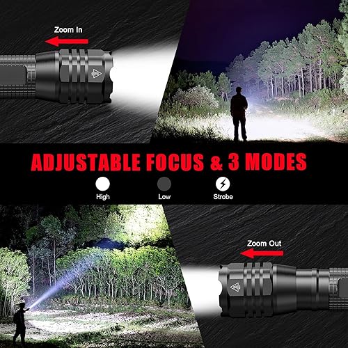 GEARLITE LED Taschenlampe Extrem Hell 2 Stück, Aluminium 4000 Lumen LED Taschenlampe Batteriebetrieben mit 5 Modi, IP65 Wasserdichte Handlampe Zoombar für Camping, Wandern, Outdoor, Notfall, Geschenk - Cheap-Us