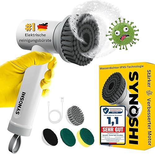 SYNOSHI | Elektrische Reinigungsbürste, Power Spin Scrubber, Reinigungsgerät mit 3 Sustauschbaren Reinigungsköpfen, Drehschrubber 2 Geschwindigkeiten. Schrubber Für Badezimmern, Duschen, Fliesen - Cheap-Us