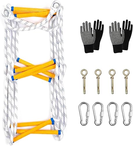 Feuerleiter Strickleiter Rettungsleiter, Tragbare Kletter-Rettungs Seilleiter, Fluchtleiter aus Schwer Entflammbarem Nylon, für Fenster Balkon Geländer Baumhaus Außen Erwachsene Kinder (5 m) - Cheap-Us