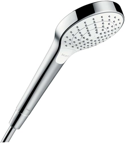 hansgrohe Croma Select S - Duschkopf, Handbrause mit 3 Strahlarten, runde Duschbrause (110 mm), Brausekopf mit Antikalk-Funktion, Weiß/Chrom, 26802400 - Cheap-Us