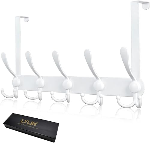 LYLIN Türhaken Edelstahl, Türgarderobe mit 15 Haken, Kleiderhaken Tür Ohne Bohren, Garderobenhaken tür für Küche, Badezimmer, Flur und Schlafzimmer (Weiß, Türfalzstärken bis 2.1cm) - Cheap-Us