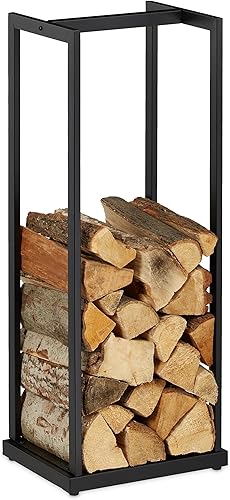 Relaxdays, schwarz Kaminholzregal, Metall, Brennholzregal hoch, für Feuerholz, Stapelholz, Brennholz, HBT: 95x37x30 cm, Stahl - Cheap-Us