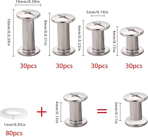 120 Set Chicago Screw Posts, Rivet Chicago Binding Screws, Metal Rivet Ersatzreparatur für Taschen, Handwerk, Halsband, Geschirr, Gepäck, Geldbörse, Hundeleine, Rucksack, Gürtel (Schwarz) - Cheap-Us