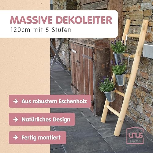 UNUS Dekoleiter Holz, 150cm 6 Stufen, Old Look, Holzleiter Deko Leiter Wand Dekoration, Handtuchhalter stehend, gefertigt aus Eschenholz - Cheap-Us