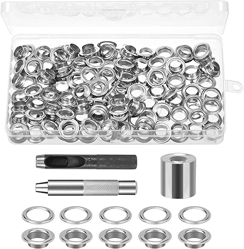 Bczhieulw 120 Sets Metallösen Ösen，10 mm Grommet Werkzeug Kit, Ösen Set, inklusive Montagewerkzeug, Lochwerkzeug, Basis, geeignet für Markisen，Schuhe, Vorhänge, Lederwaren, Kleidung, DIY (10mm) - Cheap-Us