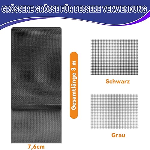 MANICAF 7,6 cm x 3 m Fliegengitter Reparatur Klebeband, Fliegengitter Reparatur Set, Wasserdichtes Netz-Reparaturpflaster, Reparaturband für Fenstergitter, Schwarz, 1 Rolle - Cheap-Us