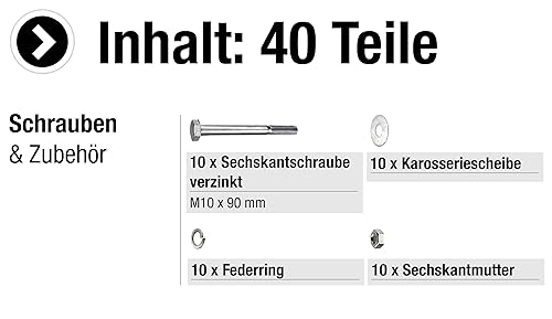 Connex Sechskantschrauben M10 x 110 mm - 10 Stück - Außensechskant-Antrieb - Verzinkt - Für sämtliche Konstruktionen - Inkl. Unterlegscheiben, Federringe & Muttern / Schrauben-Sortiment / B30019 - Cheap-Us