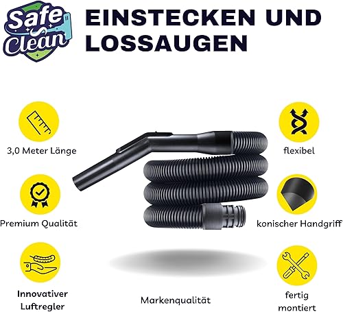 SAFE 'N CLEAN Saugschlauch 2-5m div. Längen für Kärcher T7 T8 T9 T10 T11 T12 T15, Staubsaugerschlauch, Ersatzteil alternativ zu original 28891000/2.889-100.0 - 3m - Cheap-Us