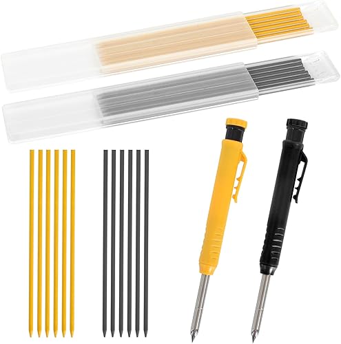 Tieflochmarker Set,2 Stück Zimmermannsbleistift,Mit 2.8mm Bleistiftsminen,Tischler Bleistifte Set,Baubleistift Handwerker Bleistift,Für Baustelle, Schreinerei, Zeichenwerkzeuge (Schwarz+Gelber) - Cheap-Us