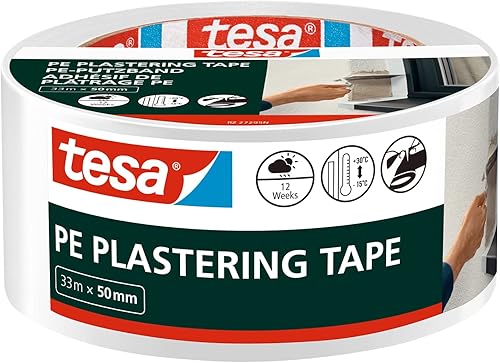 tesa Putzband PVC - Putzklebeband mit verstärktem PVC-Trägermaterial - zum Schutz beim Verputzen im Außenbereich - temperaturbeständig, von Hand einreißbar - orange - 33 m x 50 mm - Cheap-Us