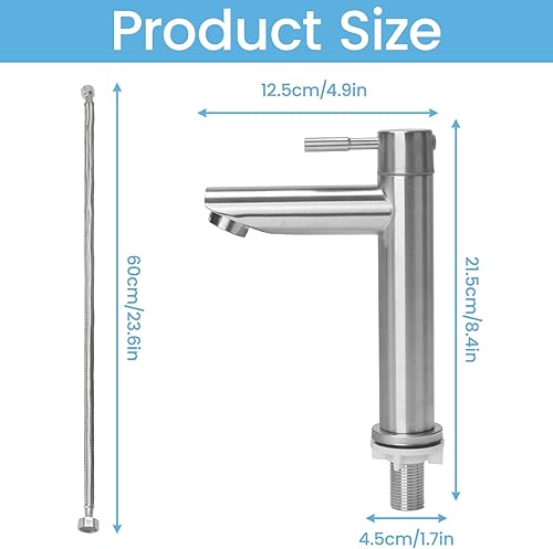 Minhua Waschtischarmatur Edelstahl Kaltwasserhahn Gäste WC mit Schlauch, Kaltwasser Armatur, Wasserhahn Bad Kaltwasser, Kaltwasser Armaturen mit Auslauf (Silber) - Cheap-Us