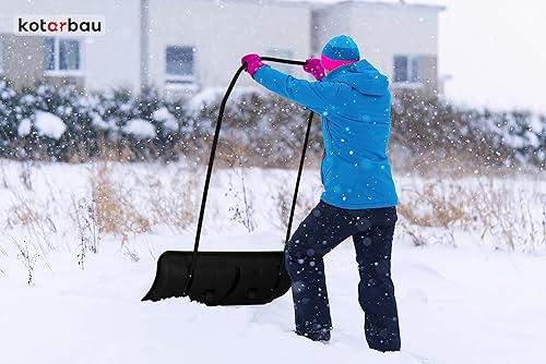 KOTARBAU® Satz Schneeschieber 80cm mit Rädern + Schneeschaufel 48 cm, Schneewanne mit Alu-Profilkante, Schneeschippe mit Metallgriff, ECO Schneeräumer - Cheap-Us