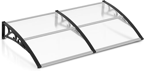EINFEBEN Vordach für Haustür 200 x 100 cm Pultbogenvordach Transparent Polycarbonat Pultvordach Überdachung 5 mm, PP Halterung,Türdach für draußen Sonnenschutz Regenschutz - Cheap-Us