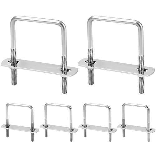 QWORK® 6 Stück M6 Edelstahl U Bolzen Set, 80 x 50 mm U-Bügel, hohe Tragfähigkeit, mit Muttern und Rahmenplatte, für mehrere Anwendungen - Cheap-Us