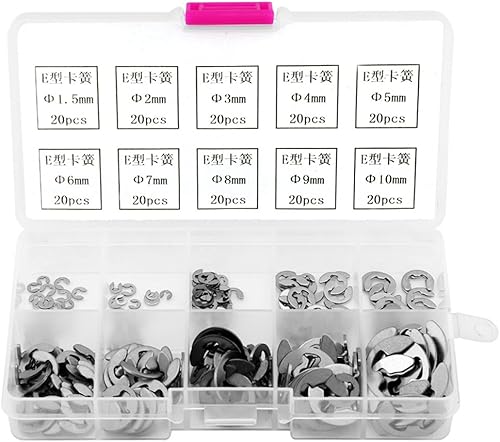 Akozon E-Clip 200pcs Edelstahl E-Ring Sicherungsring Sortiment M1.5-M10 Sicherungsscheiben - Cheap-Us