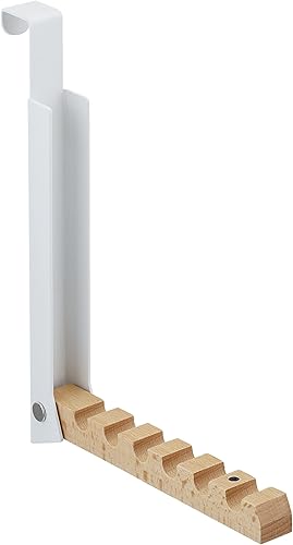 Relaxdays Türgarderobe klappbar, zum Einhängen, Türhaken für 6 Kleiderbügel, Metall & Holz, Haken für 2 cm Türfalz, weiß - Cheap-Us