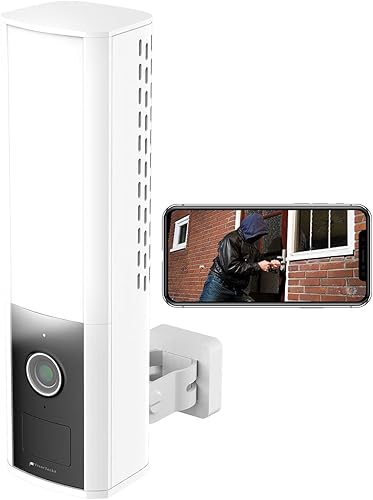 VisorTech Aussenlampe mit Kamera: LED-Außenwandleuchte & WLAN-2K-Kamera, PIR, Nachtsicht, Sirene, weiß (Ausenleuchte mit Kamera, Außenlicht mit, Außenlampe Bewegungsmelder) - Cheap-Us