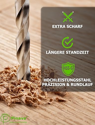 Pinava® Holzbohrer Set 1-13mm [anhaltend Scharf & Präzise] 25tlg. HSS-G Bohrerset - Bohrer Set Holz - Bohrersatz für saubere Bohrlöcher 0,5mm Schritte - Cheap-Us