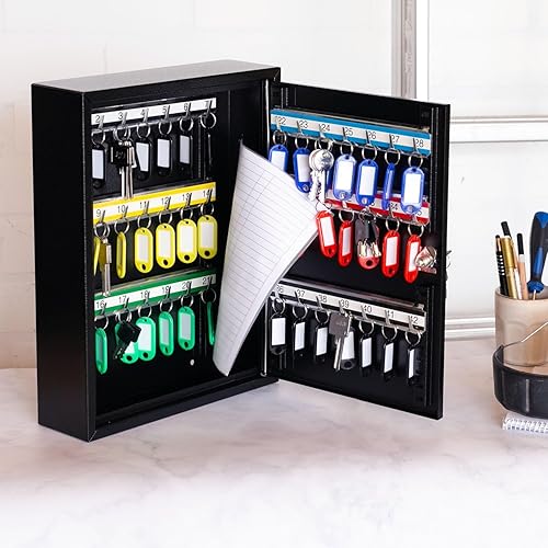 HMF 13542-07 Schlüsselschrank Schlüsselkasten 42 Haken verstellbare Hakenleisten, 35,0 x 27,0 x 8,0 cm, lichtgrau - Cheap-Us