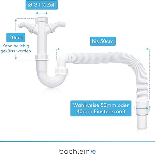 Bächlein flexibler Röhrensiphon für Küchenspüle - Geruchsverschluss mit einfachem Geräteanschluss - Siphon für die Küchenspüle - Made in Germany - Cheap-Us