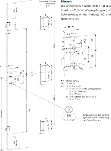 Winkhaus Mehrfachverriegelung T-F1660 92/10 Dorn 80 mm, DIN rechts, M2 mit 2 Schwenkriegeln, 16 mm Flachstulp MC silber, Maße Bitte mit Zeichnung prüfen ! - Cheap-Us